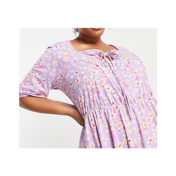 ASOS Simply Be Tie Front Mini Skater Dress Womens Plus Size 18 Purple Lilac - Picture 4 of 14